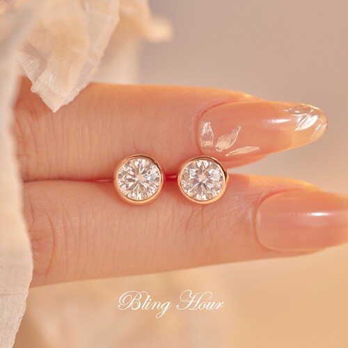 莫桑石925银镀18K金泡泡耳钉