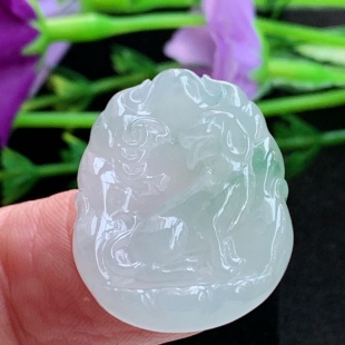 ktj实拍28.2 5.5缅甸天然翡翠a货宝宝款 生肖狗玉项坠 玉挂件 21.6