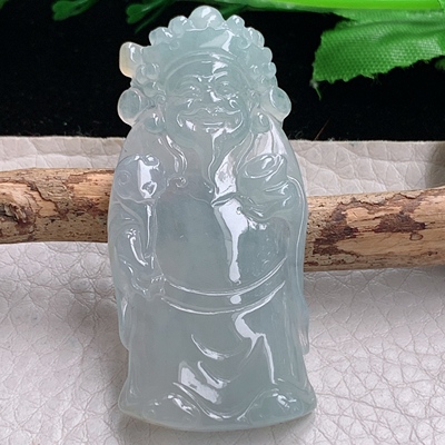 lz实拍52.8*24.5*5.6翡翠精雕冰晴立体财神爷 财爷玉吊坠 玉挂坠