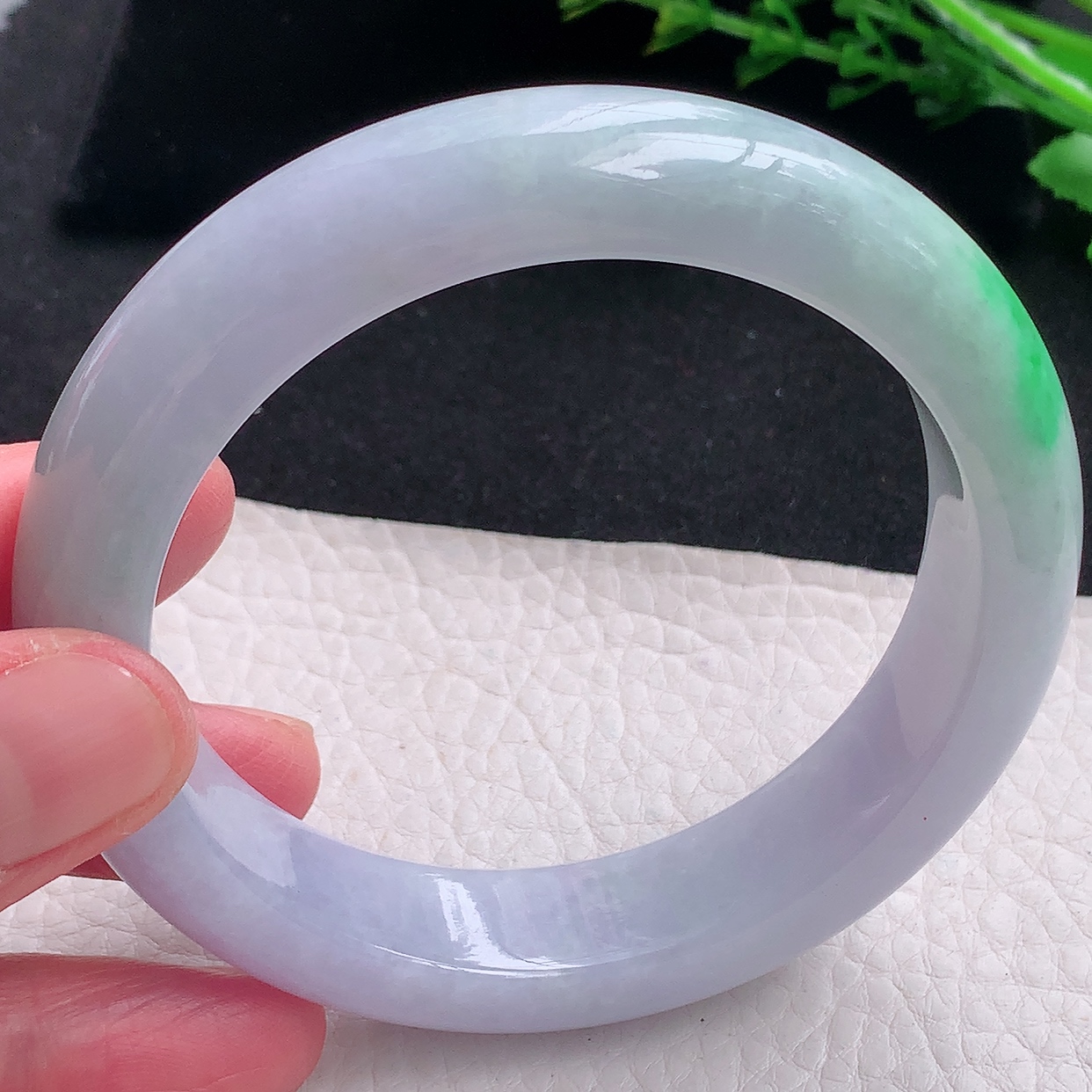 z大圈口61*14.2*9.7平安镯 天然缅甸翡翠a货春带彩大气宽边玉手镯