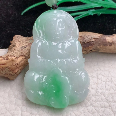 zen实拍50.9*32.9*6.6缅甸翡翠A货飘绿细润正庄观音 玉观音玉吊坠