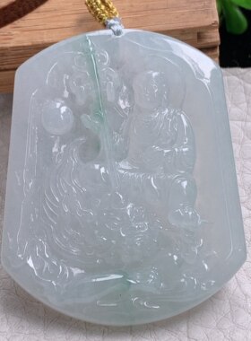 rp实拍49.8*40*5.8天然缅甸翡翠冰飘花降龙罗汉 佛主吊坠 玉挂件