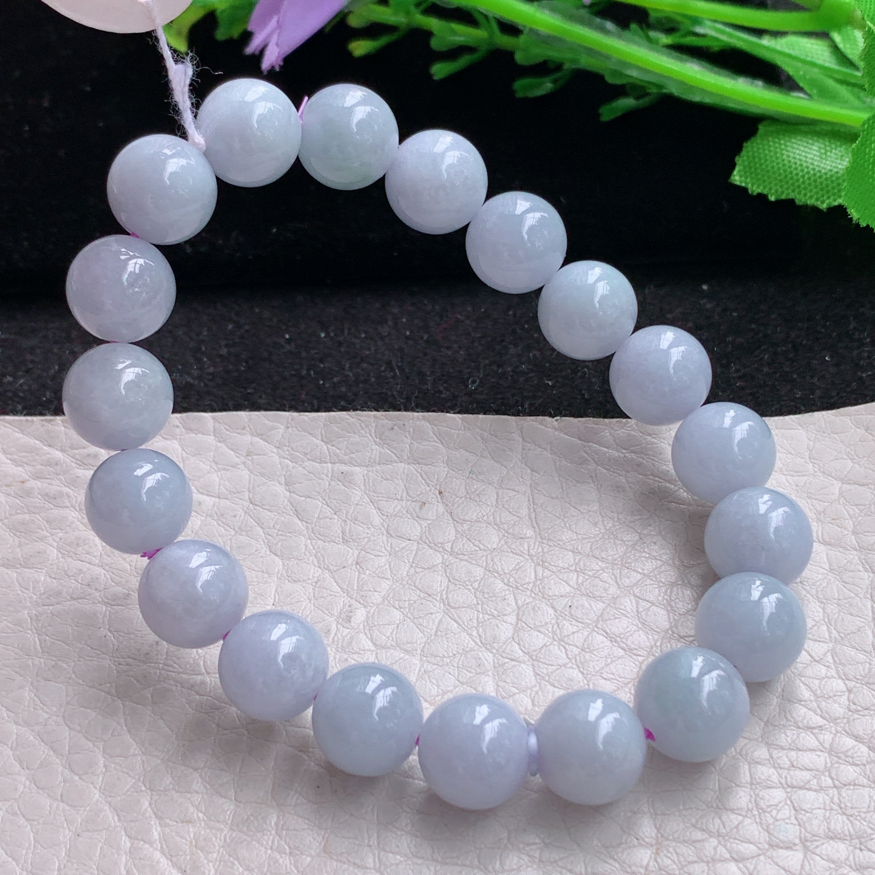ss自然光9.8mm天然缅甸翡翠a货紫罗兰水润圆珠玉手链  玉手串女款