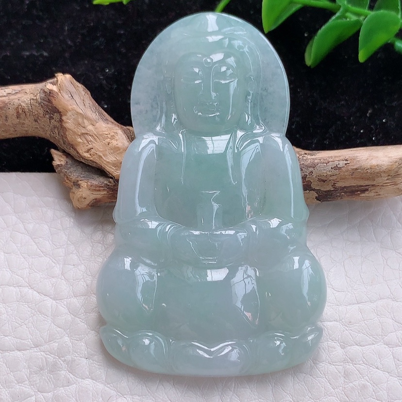 zen实拍缅甸翡翠A货水润胶感正庄观音观世音菩萨玉挂件65*39.6*6