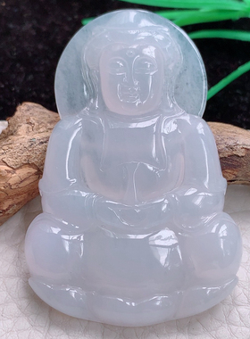 实拍lz缅甸A货翡翠冰糯白月光观音吊坠正装菩萨玉坠56*37.3*6.2mm