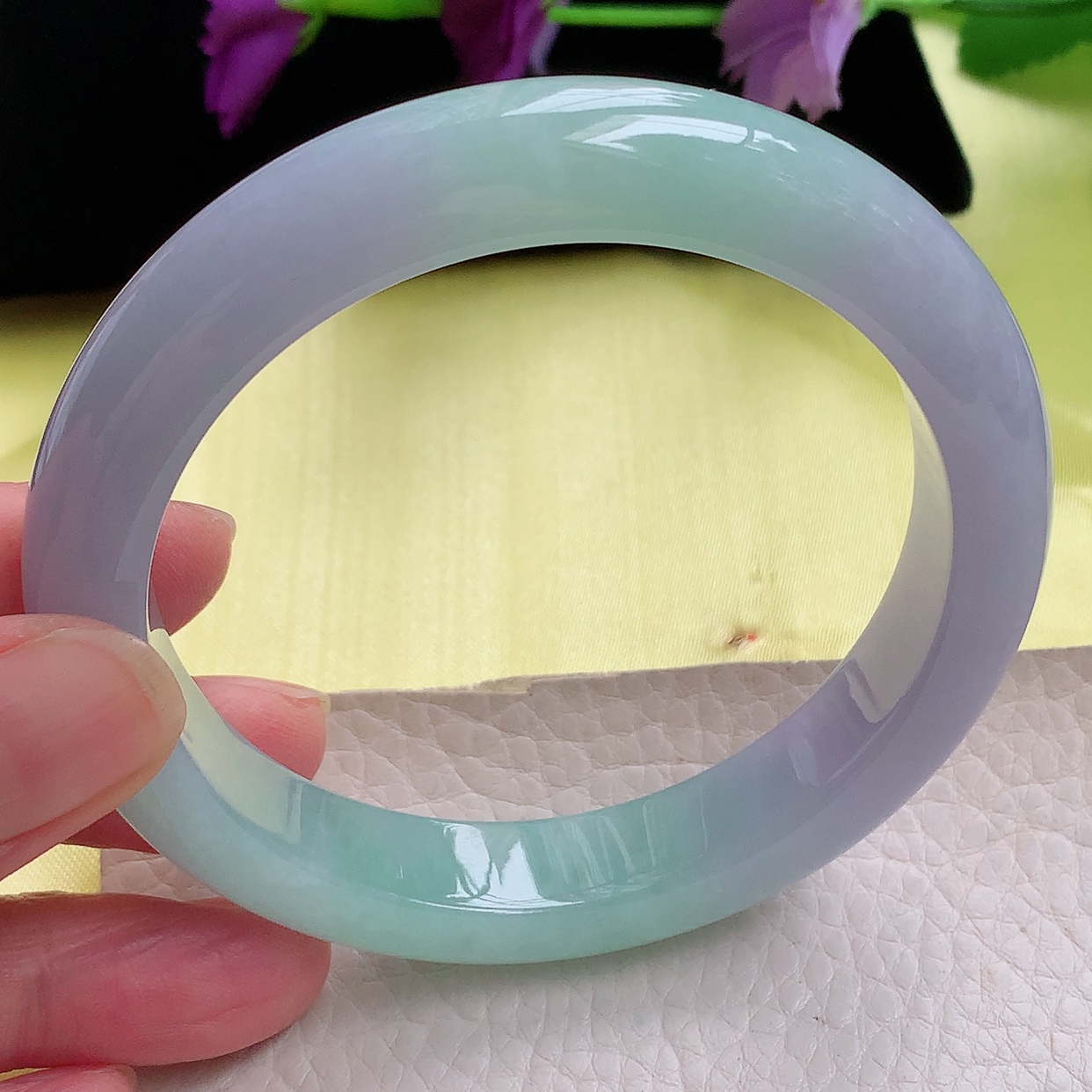 hf大圈口60*11.6*9平安镯 天然缅甸翡翠冰胶春带彩宽边玉手镯