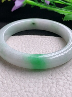 nr实拍54.5*10.5*8平安镯 天然缅甸翡翠A货玉手镯飘绿宽边玉手环