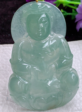 ws实拍73.6*49*8.8天然缅甸翡翠观音牌晴水正庄观音 玉观音玉吊坠