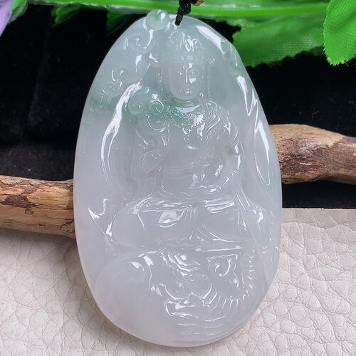 kh实拍60.6*38*5.5缅甸翡翠a货冰飘花普贤菩萨 生肖守护神玉吊坠