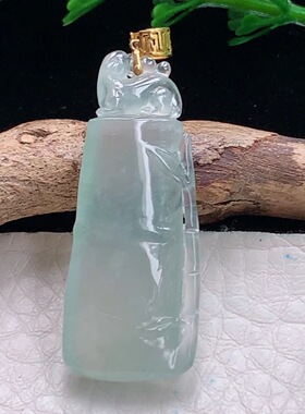 x54实拍37.2*14.8*4.5缅甸翡翠A货精雕冰透晴美节节高 竹节玉吊坠