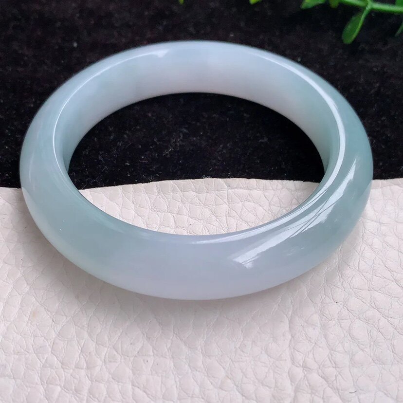 r自然光 54缅甸翡翠A货胶感冰纯厚装纯美宽边玉镯玉手环54*13*9mm