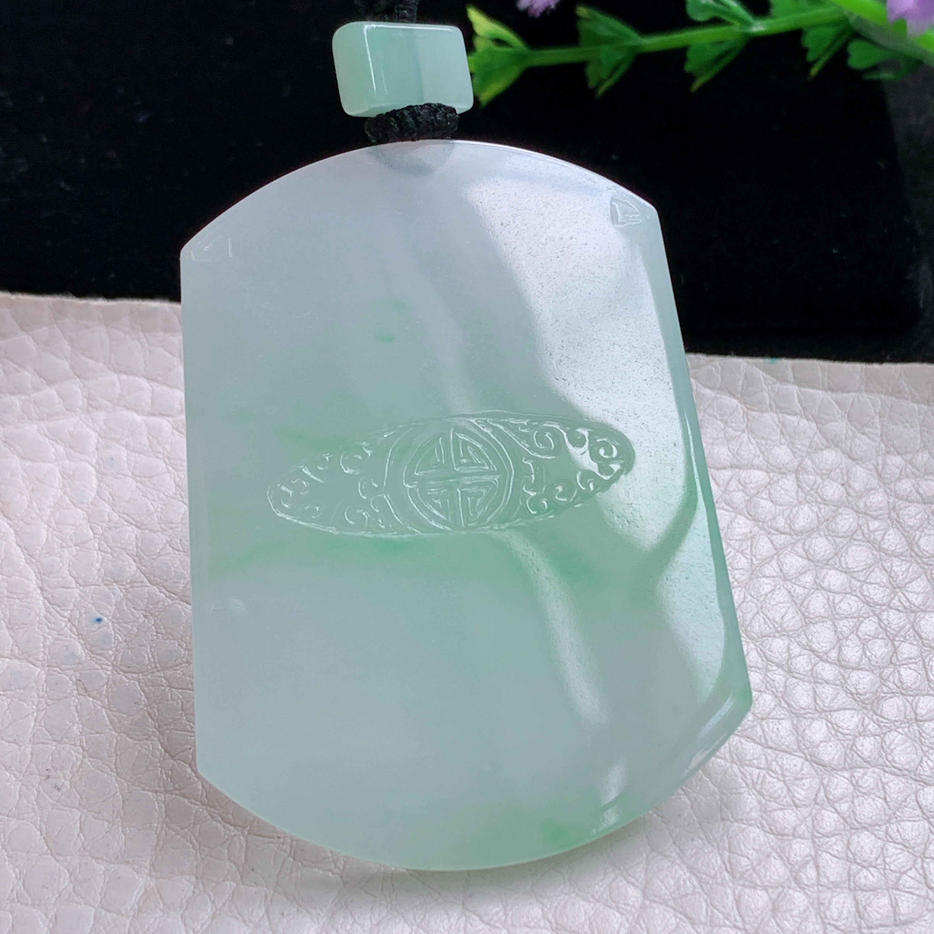 mut自然光53*40.5*4天然缅甸翡翠冰飘绿花平安无事牌玉吊坠玉挂件