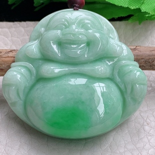 zen实拍46.5*48.6*13缅甸翡翠浅绿飘绿大佛公吊坠大肚弥勒佛项坠