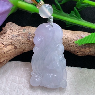 zen实拍30*17*5老坑天然翡翠冰紫九尾狐 前程似锦玉挂件