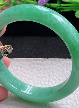 yh实拍56.5*12*8.8平安镯 缅甸天然翡翠手镯满绿正圈玉镯子绿色镯