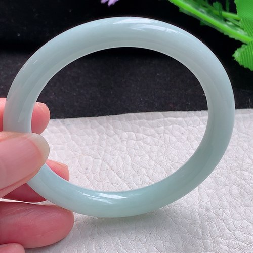 xx自然光53*8美人镯缅甸翡翠A货浅绿清新圆条玉手镯玉手环 叮当镯