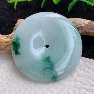 Zzx实拍缅甸翡翠A货胶感飘花饱满大平安扣玉坠 5.9mm 玉挂件42.3