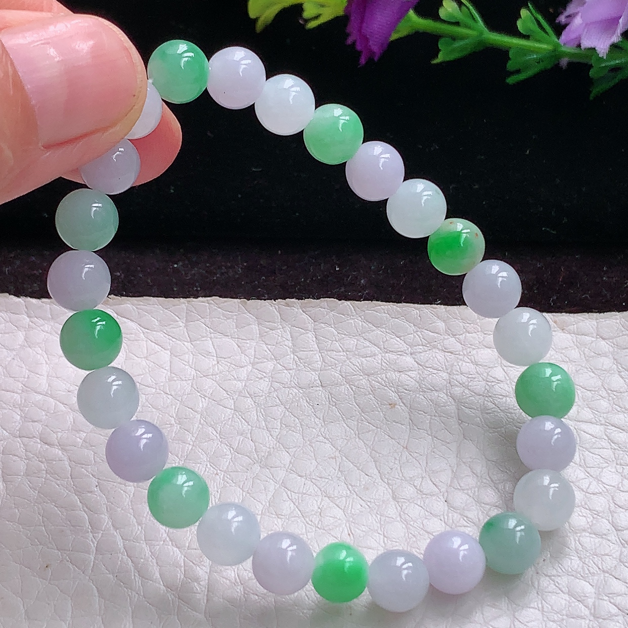 zen实拍7mm缅甸翡翠精雕饱满时尚招财圆珠玉手链 玉手串