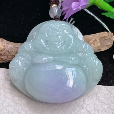 zen实拍41.4*44.3*12.3精雕缅甸翡翠紫罗兰饱满佛公 弥勒佛玉吊坠