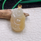 6.2翡翠A货冰飘花时尚 女款 x54实拍25.5 冰黄开心佛 站佛玉吊坠