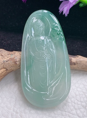 Lz实拍63.8*32*6缅甸翡翠冰透飘花阿弥陀佛吊坠如来佛祖守护神