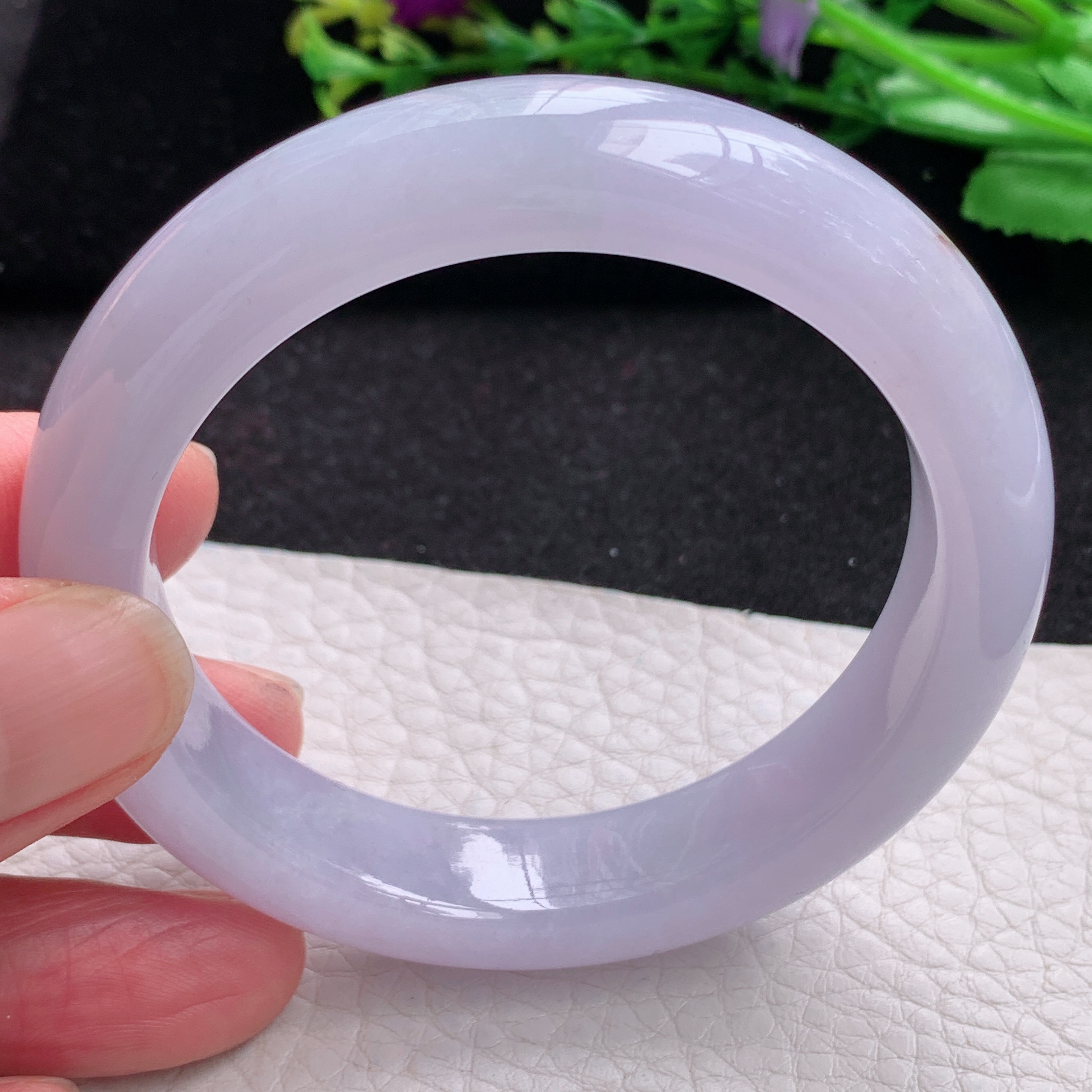 js自然光53.8*12.6*8.8平安镯 缅甸翡翠手镯紫罗兰高雅宽边玉手环