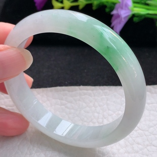 天然翡翠A货手镯飘绿宽边正圈玉镯子 7.5平安镯 Js实拍57 12.3