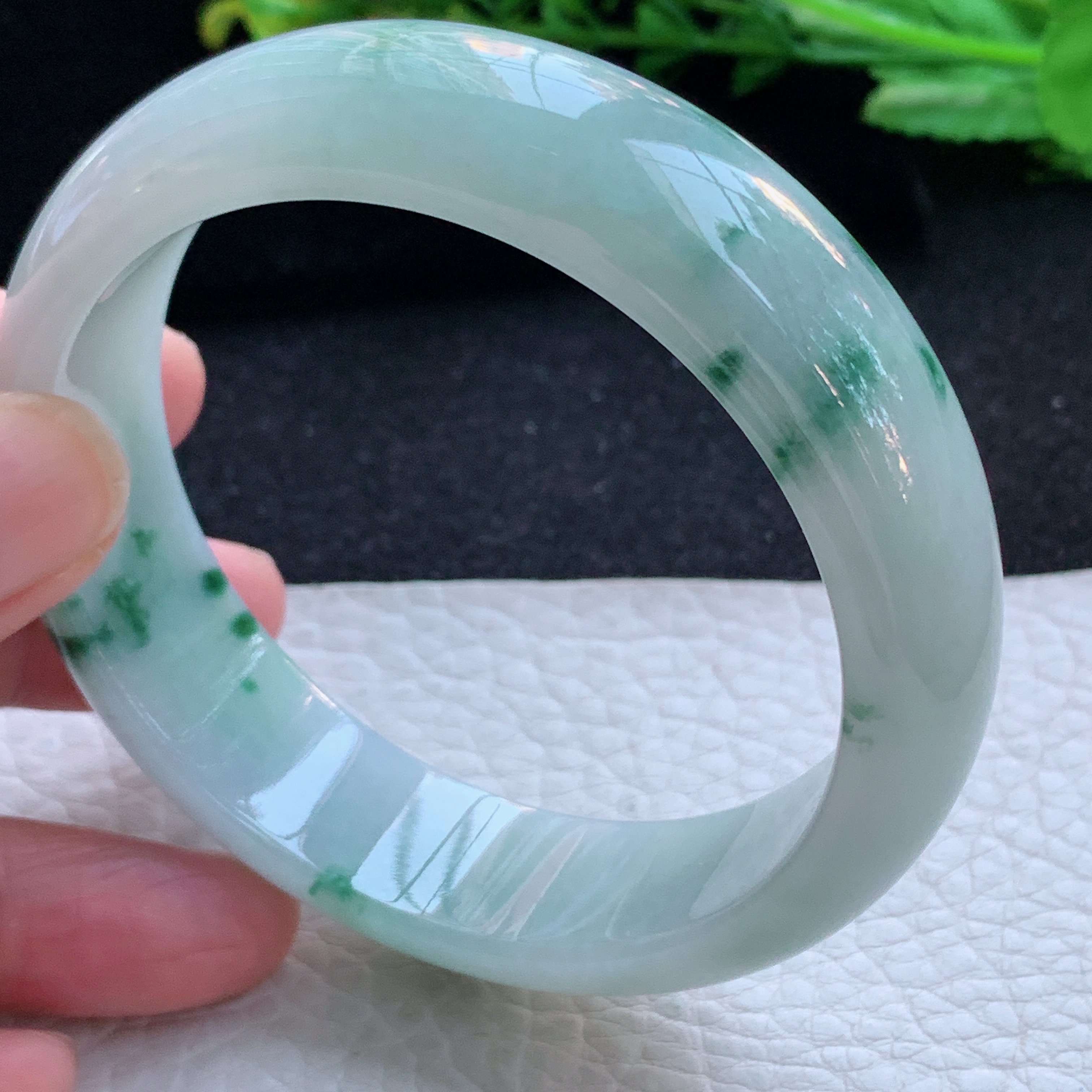 fy自然光59*16.7*8.2轮胎镯缅甸翡翠a货玉手镯飘花厚装宽边玉手环