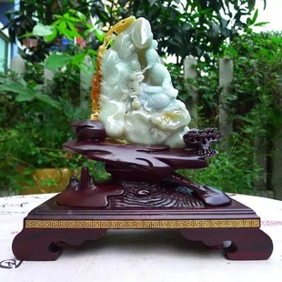 觅知音 天然翡翠摆件水润俏色黄翡精雕高档橱柜装饰仁者乐山
