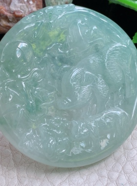 ktj实拍46.6*6缅甸翡翠a货精雕冰晴招财猪 生肖猪玉吊坠 玉挂件