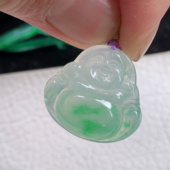 开心佛玉吊坠锁骨坠 5.6缅甸A货翡翠冰阳绿小佛公 实拍23 23.8