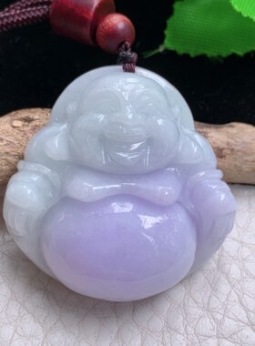 zen实拍35.8*35.5*12天然缅甸翡翠紫罗兰大佛公吊坠粉紫弥勒佛像