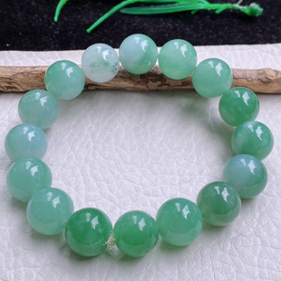 lz实物实拍缅甸翡翠冰透圆珠子手链 浅绿路路通手串玉珠串 13mm