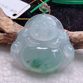 33.7 实拍ws缅甸翡翠A货冰胶飘花佛公吊坠 弥勒佛项坠31.3 5.8