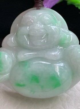 zen实拍43.5*47.2*12.6缅甸翡翠飘绿大佛公 弥勒佛玉吊坠大肚佛