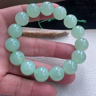qj实拍缅甸翡翠冰透浅绿大圆珠手链高档玉石手串直径约14.5mm