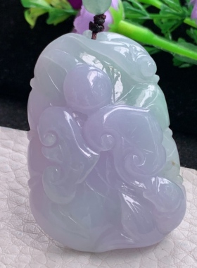 zen自然光47*34.3*11.3天然缅甸翡翠春带彩年年有鱼玉吊坠 荷叶鱼