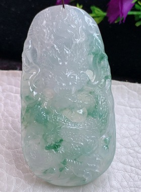 qxm实拍65.2*33.8*9缅甸翡翠A货精雕冰种霸气龙牌玉吊坠男款项坠