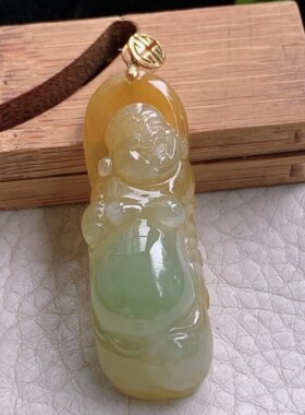hx实拍40.8*14.8*11天然缅甸翡翠冰三彩站佛 逍遥佛玉吊坠 玉挂件