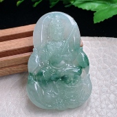 5.8缅甸翡翠a货冰飘花文殊菩萨吊坠 ktj实拍50.3 33.5 生肖守护神