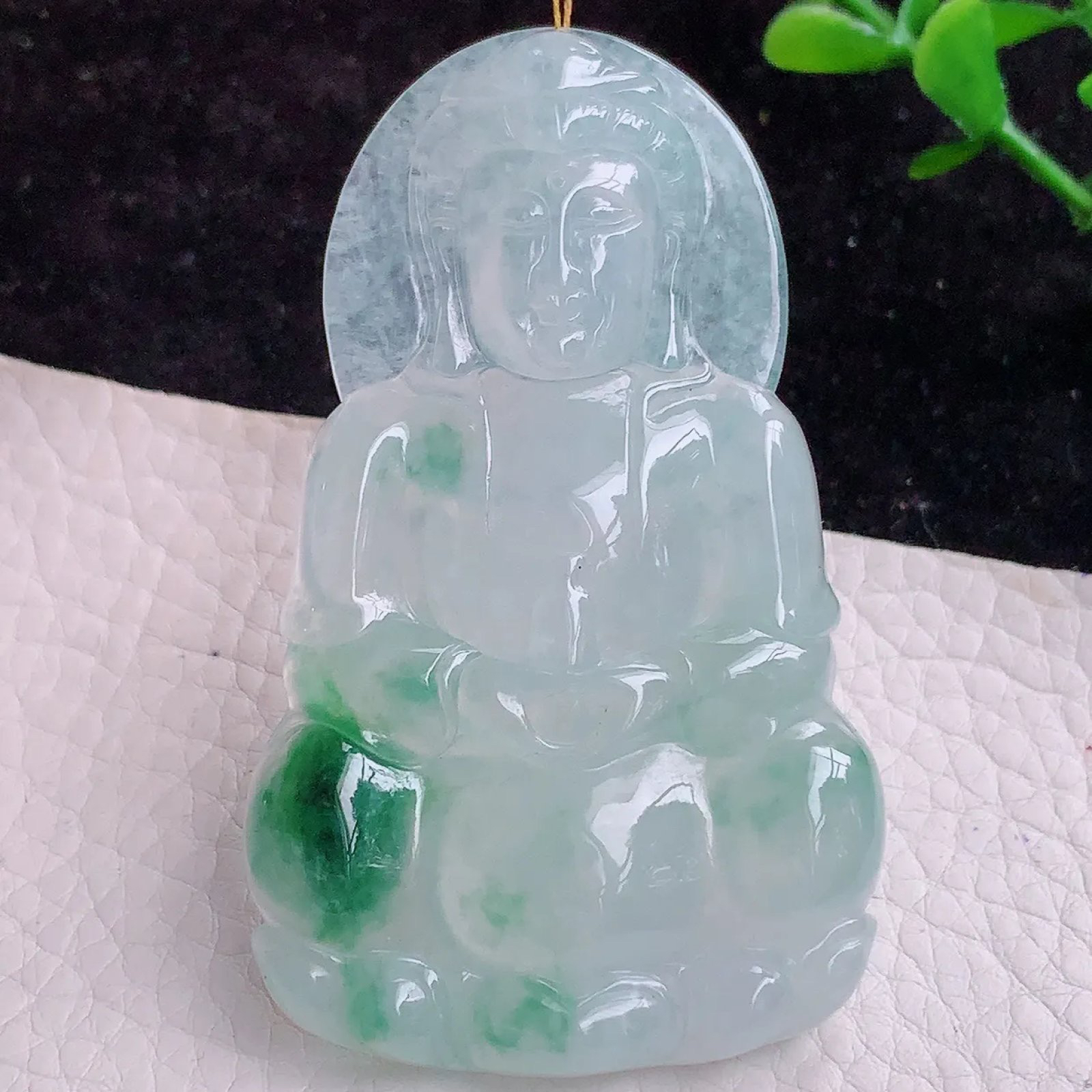 ws实拍缅甸翡翠A货冰胶飘花正庄观音 大观音玉坠 玉挂件67.3*41*6