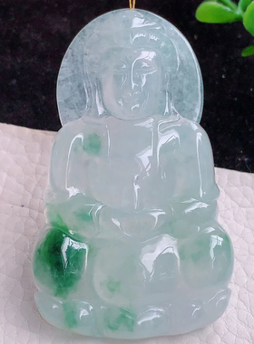 ws实拍缅甸翡翠A货冰胶飘花正庄观音 大观音玉坠 玉挂件67.3*41*6