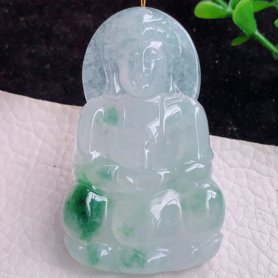 ws实拍缅甸翡翠A货冰胶飘花正庄观音 大观音玉坠 玉挂件67.3*41*6