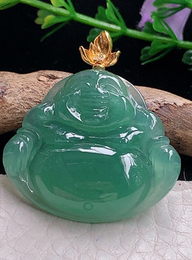 gp自然光27*30.6*6天然缅甸翡翠冰油满绿佛公 大肚佛玉吊坠玉挂件