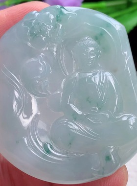 zzx实拍54.3*46.6*6.2缅甸翡翠精雕冰润大日如来吊坠 佛祖玉挂件