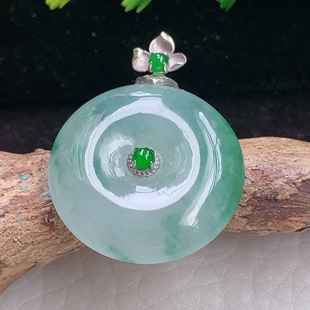 zzx实拍29 5.6缅甸翡翠精雕冰飘花平安扣 玉扣玉吊坠 玉挂件