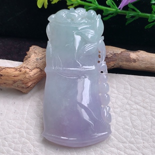 9.6缅甸翡翠精雕春带带彩大竹节 节节高升玉吊坠 zen实拍63.2