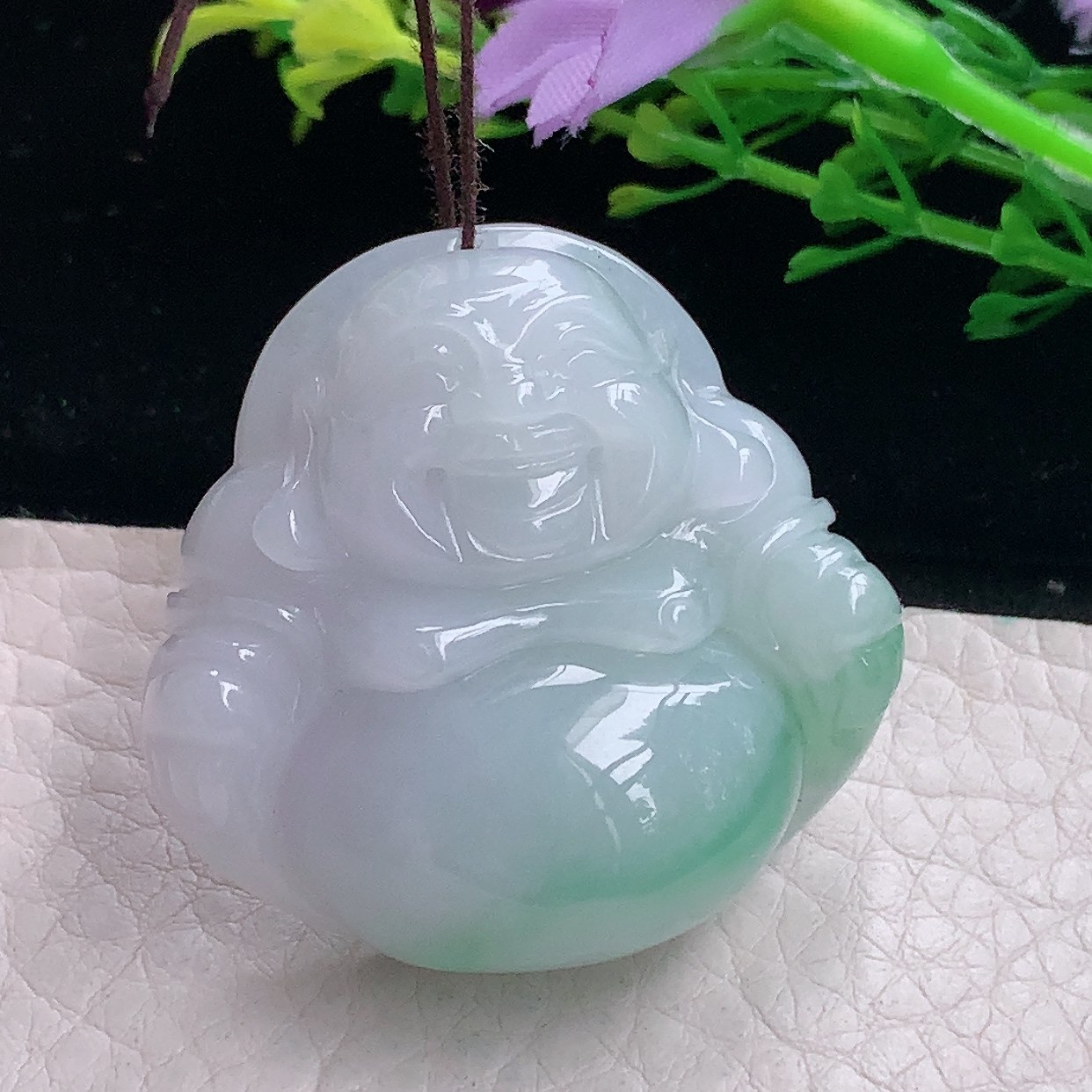 zen自然光38*39.8*12.3缅甸翡翠a货饱满飘花大佛公 弥勒佛玉吊坠