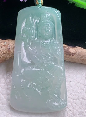 yn实拍63.3*33.2*5.5翡翠a货持莲观音吊坠冰透大势至守护神玉坠