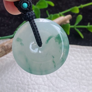 cy自然光 缅甸翡翠A货冰透飘花饱满平安扣 精美玉扣玉坠31.5*7mm